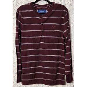 American Eagle Henley Mens S Maroon‎ Striped Preppy Classic Collegiate NWT
